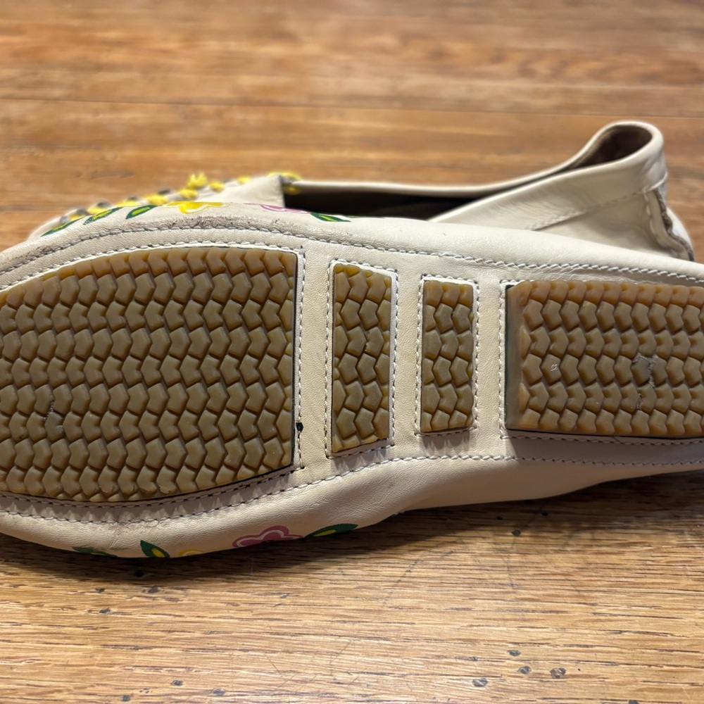 KENZIE Leather Doony Moccasin Flats Boho Painted Flowers Whip Stitched Womens 6 - Picture 6 of 7